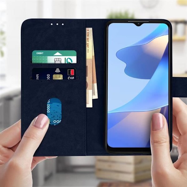 Housse Oppo A16 och A16s - AVIZAR - Portföljfodral - Videostöd funktion - Mörkblå Midnattsblå