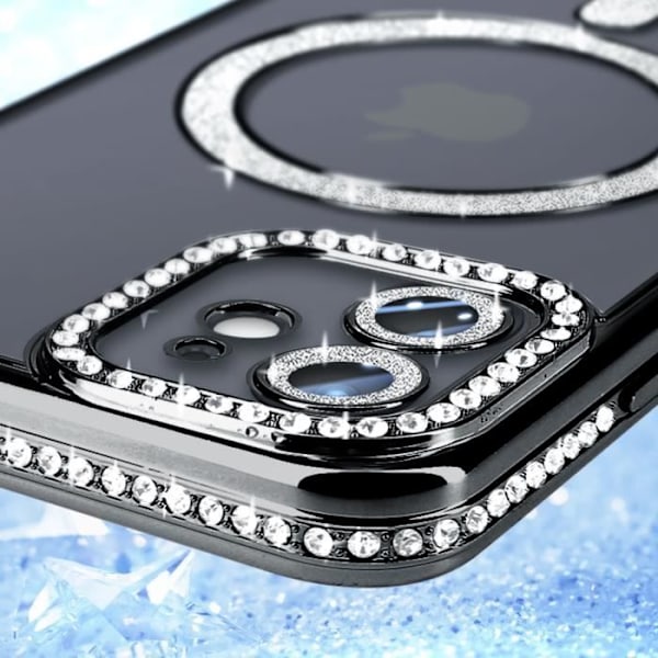 Timanttikotelo iPhone 12:lle MagSafe Protection Rhinestone Contour Black Svart