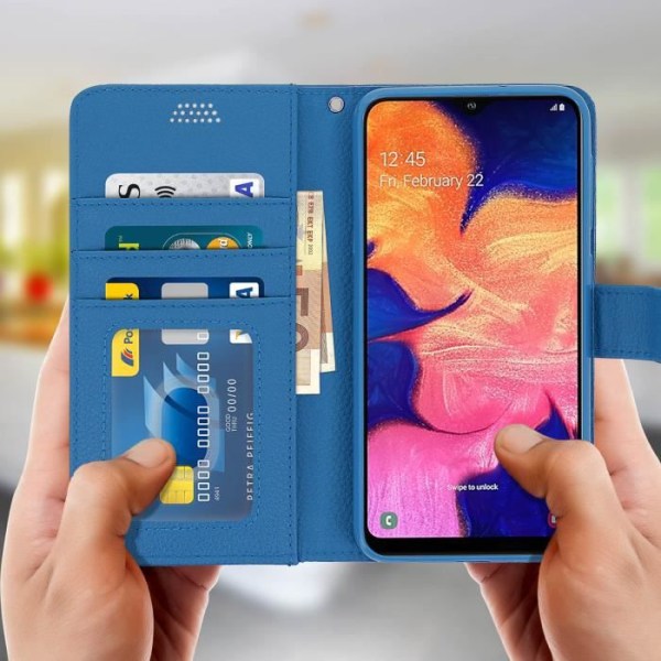 Hölster för Samsung Galaxy A10 - AVIZAR - Ekologiskt läder Plånboksfodral - Videostöd - Blå - Magnetisk Blå