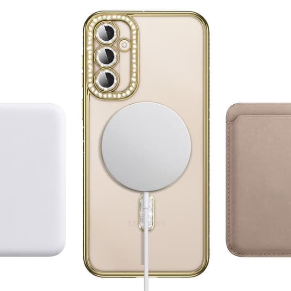 Diamantetui til Galaxy S26 Plus med magnetisk ring og gyldent strasskant Gul