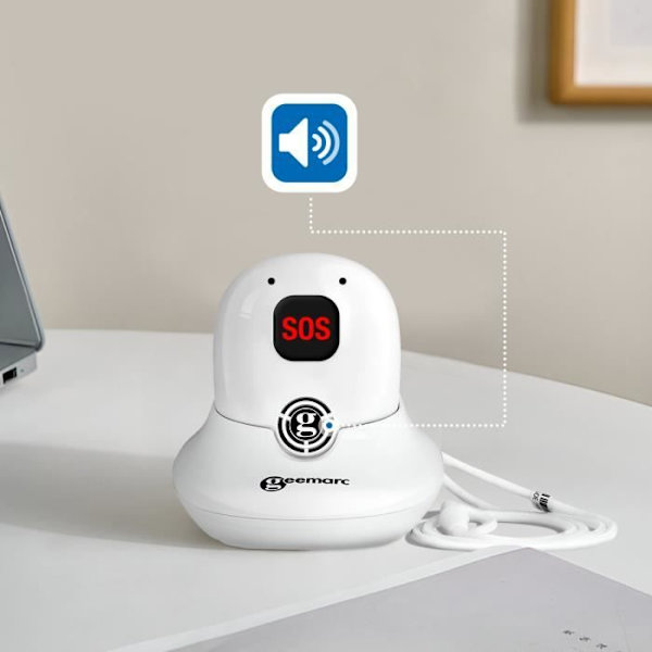 Nødsituation Pendentif SOS - GEEMARC - Pro 595 - Håndfri - Autonomi 5H - Rækkevidde 200m Vit