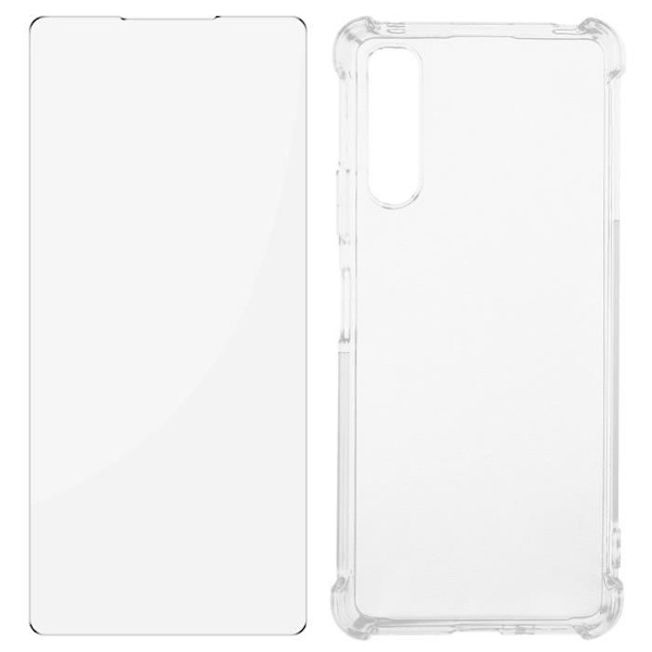 AVIZAR Premium 360° skyddspaket - Sony Xperia 10 IV - Förstärkt skal + Transparent härdat glas - Vit Vit