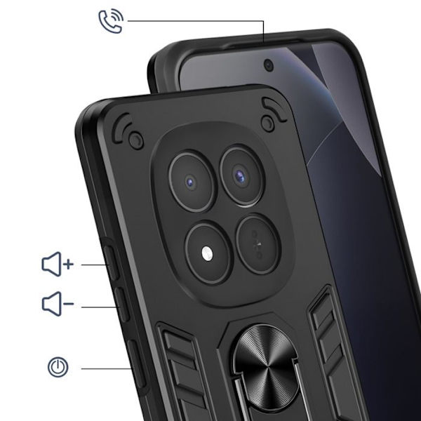 Cover til Redmi Note 15 Pro Plus med sort magnetisk ring Svart