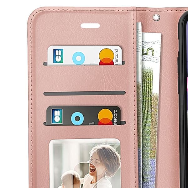Plånboksfodral för iPhone 11 med handledsrem och videostöd Mayaxess Roséguld Roséguld