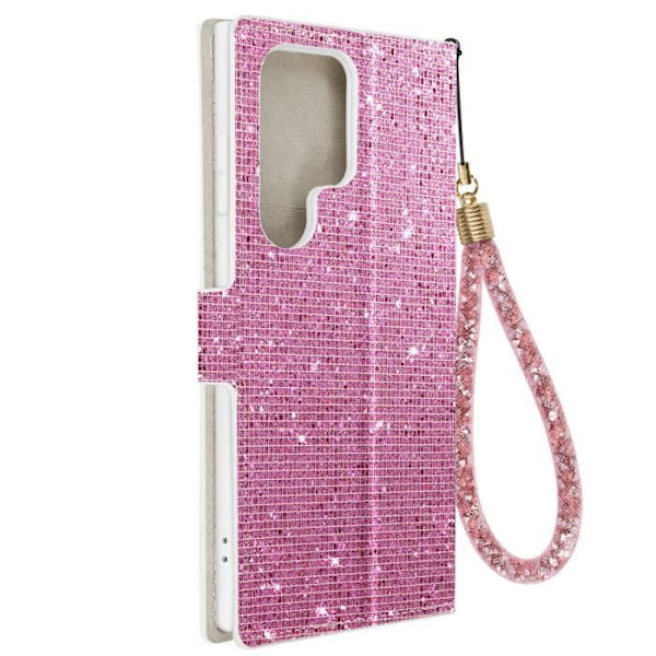 AVIZAR Taske til Samsung S23 Ultra - Pink - Hard Shell - Disco Glitter Design - Video Support Rosa
