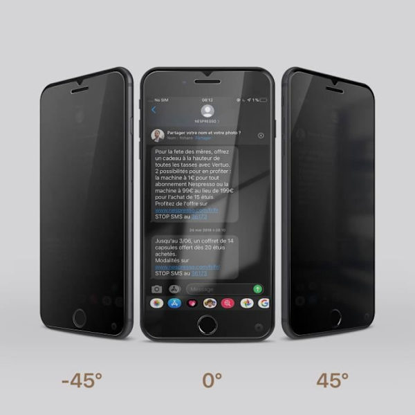 Filmi iPhone 6 Plus, 6s Plus, 7 Plus ja 8 Plus Anti-spy Force Glass Black -puhelimille Svart