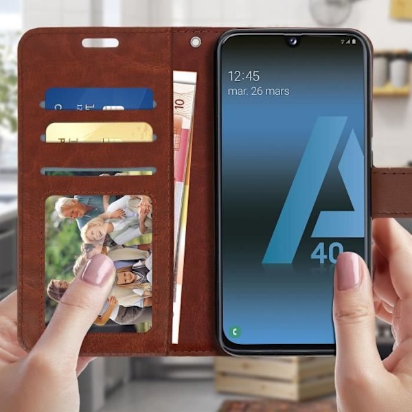 Housse Portefeuille - AVIZAR - Galaxy A40 - Øko-læder - Brun - Video Support kastanj