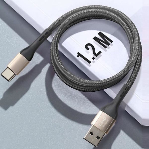 USB-kabel til USB-C - LinQ - 1,2m - 3A - Hurtigopladning - Datasynkronisering Svart