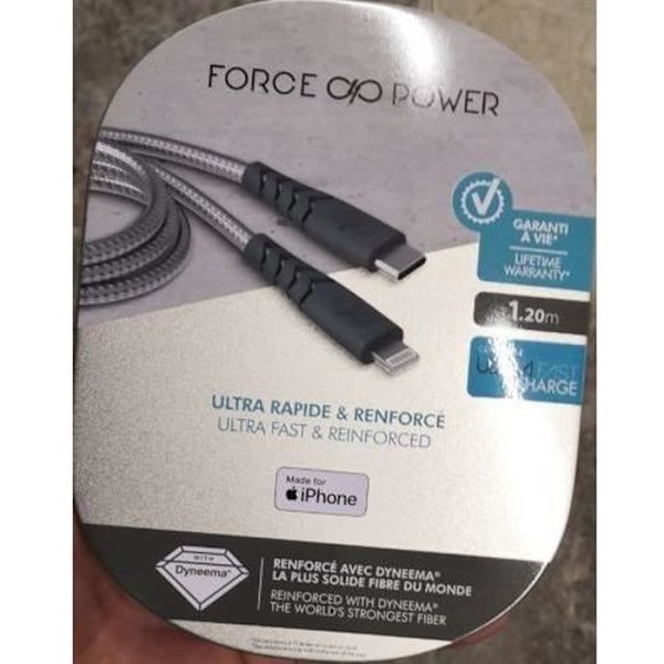Force Power USB Type C/Lightning MFI -vahvistettu lataus- ja synkronointikaapeli