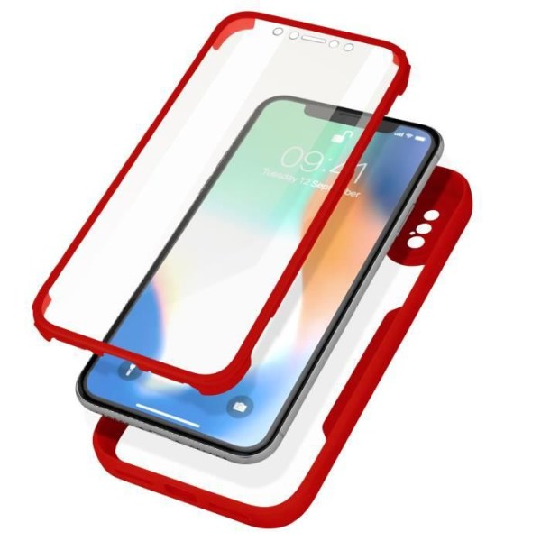 Heltäckande skal - Ej specificerat - iPhone X och XS - Stötabsorberande - Plexiglasbaksida - Röd kant Röd