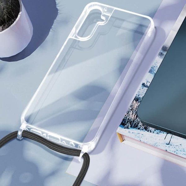 Skal - Snöre - Samsung Galaxy A14 - Hård - Transparent - Justerbar rem 90 cm Vit