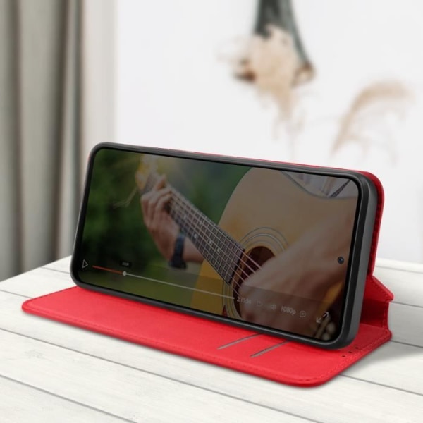 Etui til Oppo Reno 4 Pro 5G Kortholder Video Support Magnetic Flip Red Röd