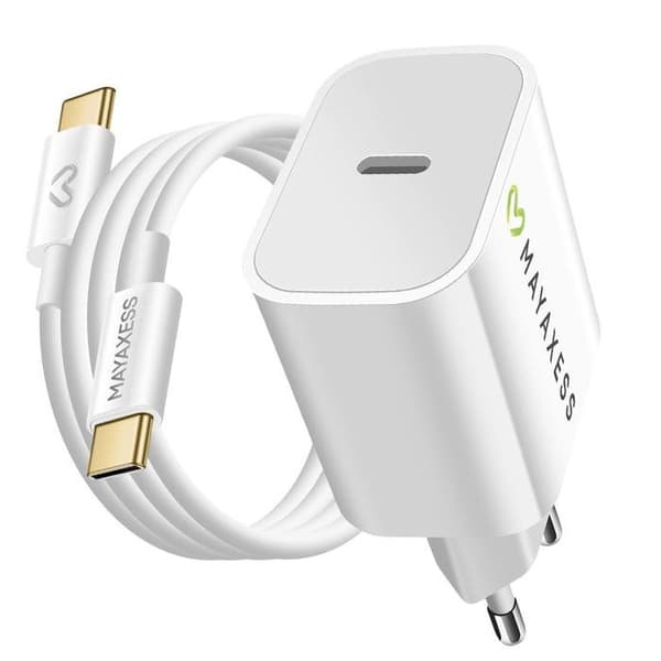 Oplader - MAYAXESS - iPhone 17 Pro Max - 20W - USB-C kabel 1m - Hvid Vit