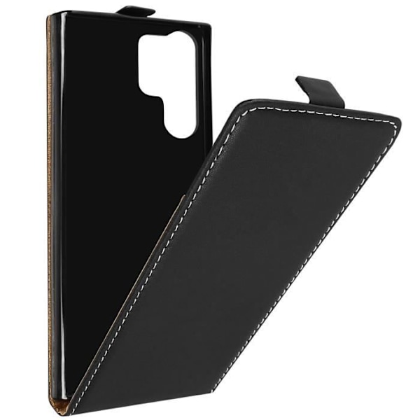 Etui til Galaxy S23 Ultra - AVIZAR - Vertical Flip - Sort lædereffekt - Fuld beskyttelse - Kortholder Svart