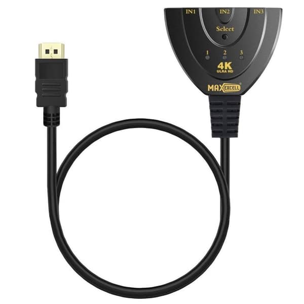 HDMI-switch - MAX EXCELL - 3-i-1 - 4K Ultra HD - Manuel valg - Hurtig installation