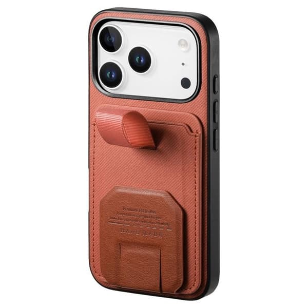 iPhone 17 Pro Max Cover med Stofeffekt, Støtte og Kortholder i Orange Apelsin