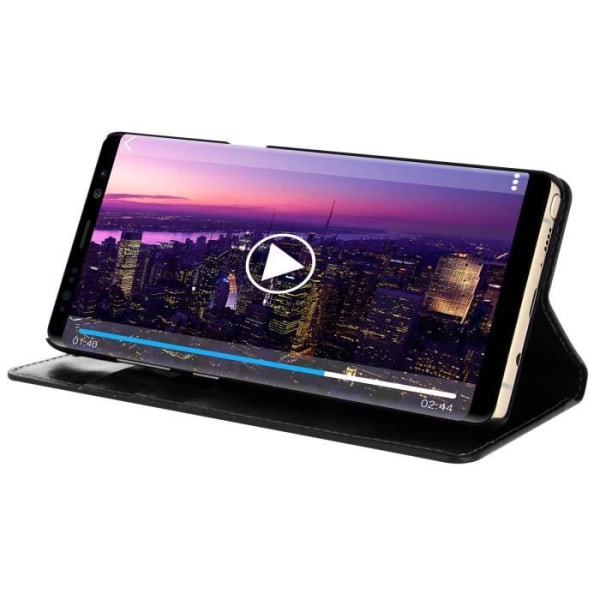 Plånboksfodral i läder - AVIZAR - Galaxy Note 8 - Svart - Helt skydd - Ställfunktion Svart