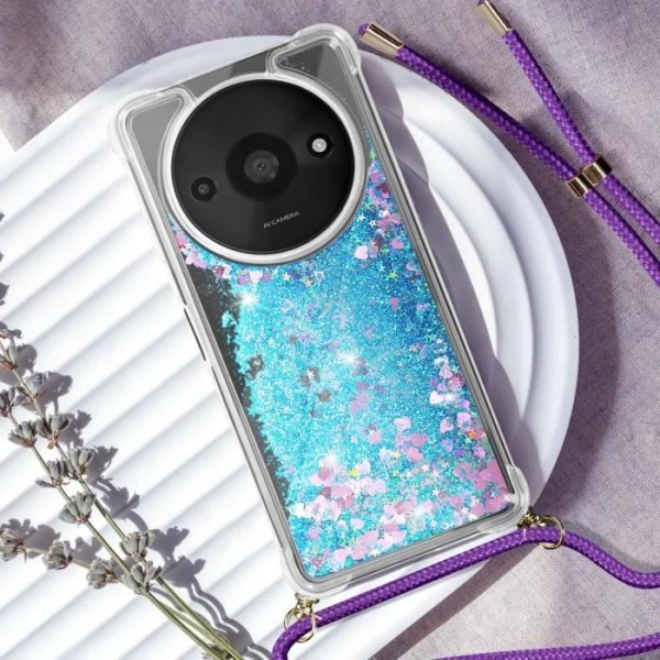 Ledningsetui til Xiaomi Redmi A3 Shockproof Glitter Blå/Pink Transparent