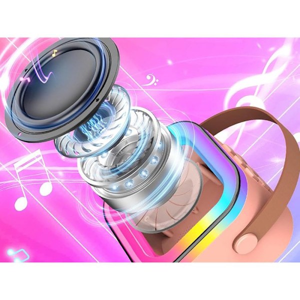 Mini trådløs karaoke med 2 mikrofoner og lyseffekter model KidStar i rosa Rosa