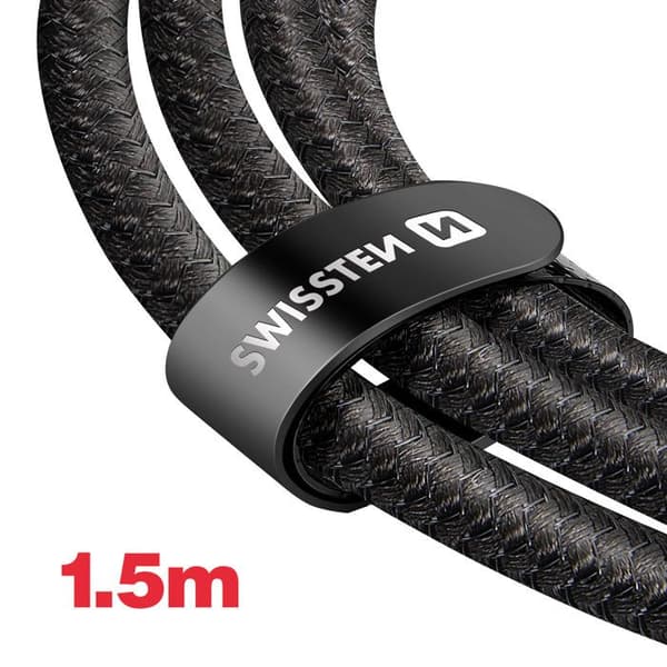 2-i-1 kabel - SWISSTEN - USB-C til Lightning - Hurtig opladning 100W - 1,5m - Sort