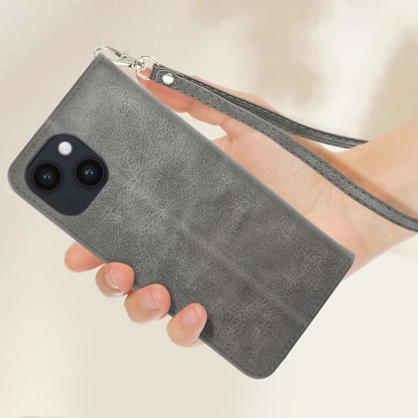 Fodral till iPhone 15 - AVIZAR - Flip Wallet Video Support Handledsrem Grå Grå