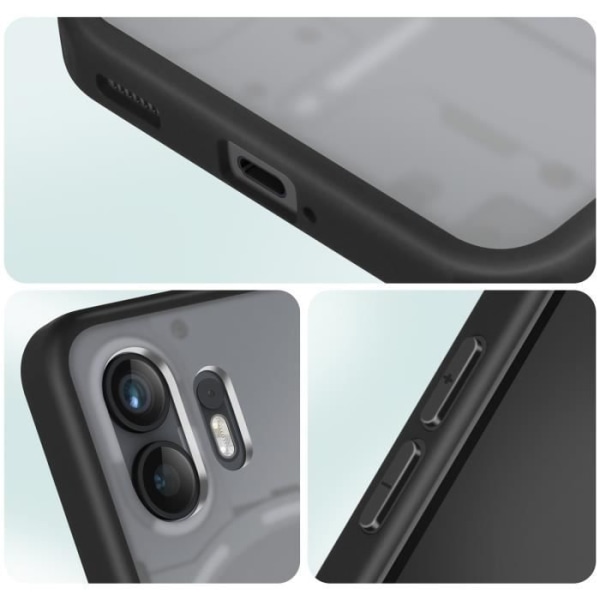 AVIZAR Taske til Nothing Phone 2 - Blød silikone - Frosted Back - Sort kontur Svart