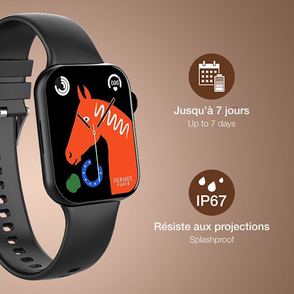 Smartwatch Fyrkantig Skärm Notiser Samtal Hälsospårning BigBen Connected Svart Svart