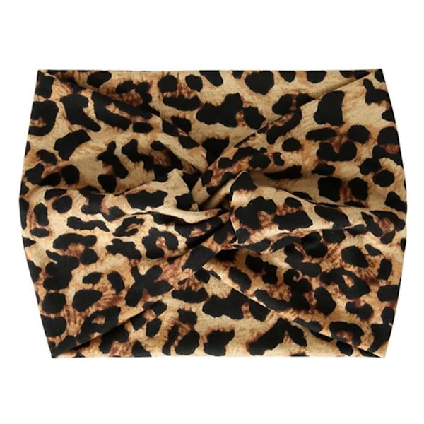 Bandeau Turban til Hår i Blødt Trykt Leopardprint, Fino Kaffe Brun kastanj