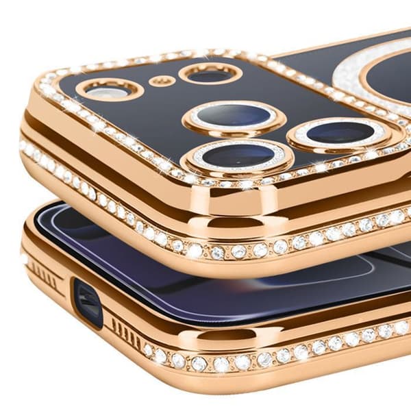 Cover til iPhone 17 Pro Max - AVIZAR - MagSafe - Gylden kant - Strass - Elegant beskyttelse Gul