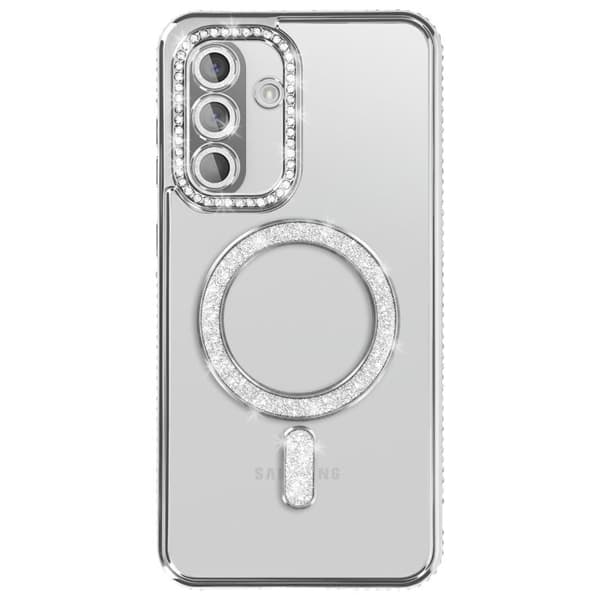 Skydd för Galaxy A56 / A36 Kompatibel med MagSafe med Silver Strass Kant Grå