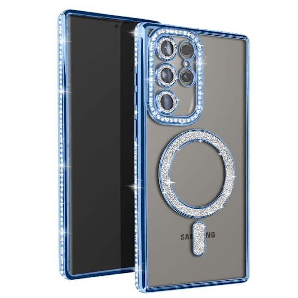 Diamond Case til Samsung Galaxy S24 Ultra MagSafe Contour Rhinestone Light Blue Blå