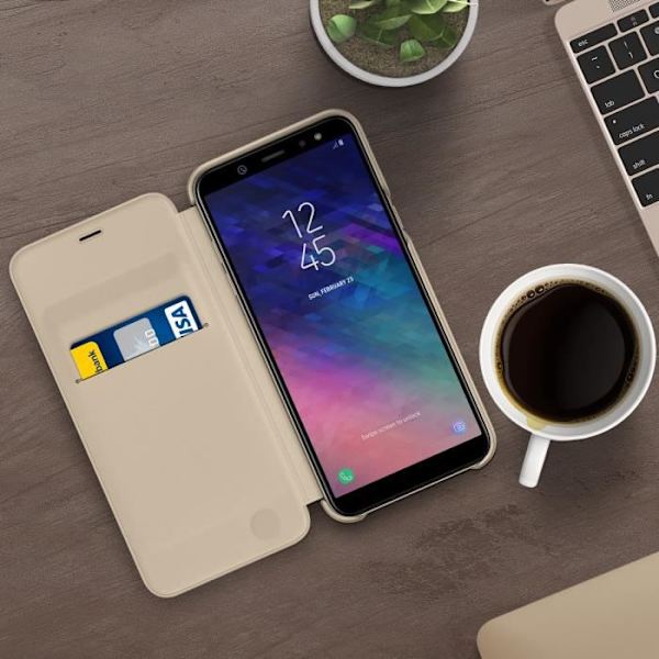 Samsungin lompakkosuoja Samsung Galaxy A6+ alkuperäinen lompakkokotelo Kultainen
