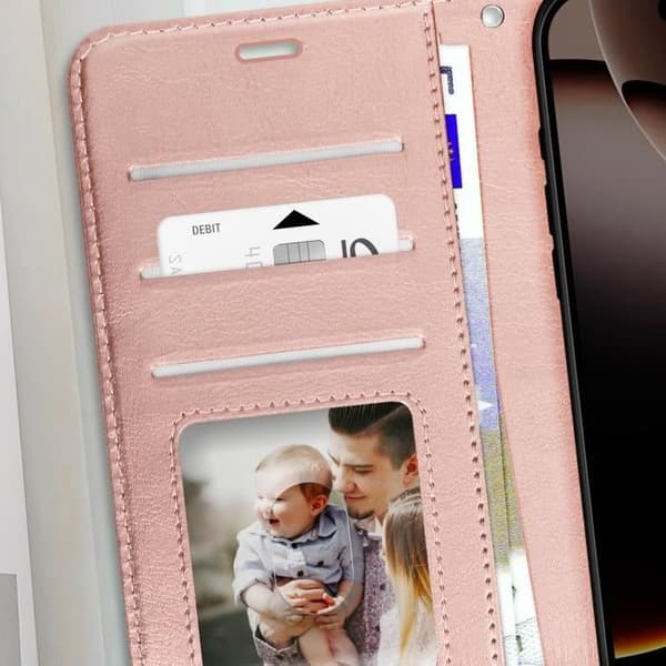 Fodral för iPhone 16 Pro Plånbok med Handledsrem Mayaxess Roséguld Rosa