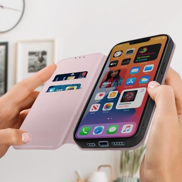 iPhone 14 folion kansi - AVIZAR - Korttitelineen läppä - Videotukitoiminto - Samppanjanpunainen Champagne rosa