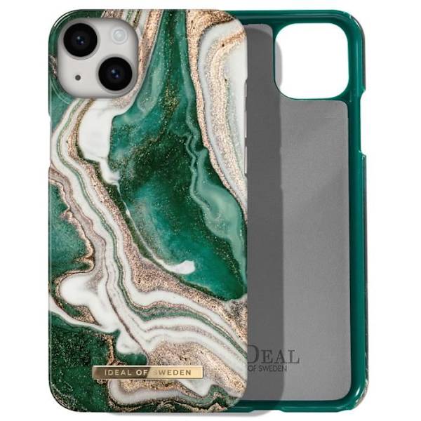 iPhone 14 Plus Fodral Marbled Luxury Ultra Thin Golden Jade Marble iDeal of Sweden Mörkgrön