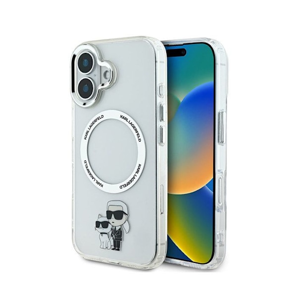 Coque för iPhone 16 Tryckt Karl och Choupette Kompatibel med MagSafe Karl Lagerfeld Transparent Vit
