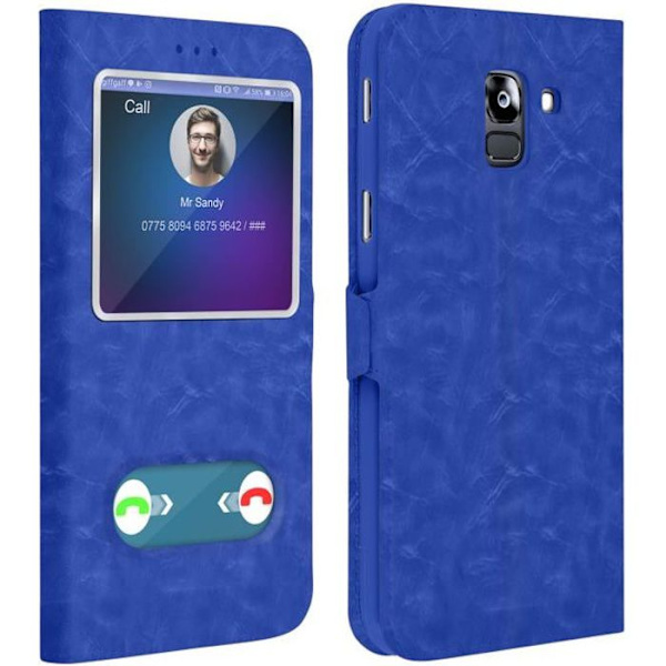 Samsung Galaxy J6 - AVIZAR - Folio-liuku - Kaksoisikkuna - Tuki-toiminto - Sininen Blå