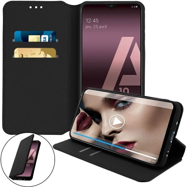 Smartphone skal - AVIZAR - Samsung Galaxy A10 - Eco-läder - Stativfunktion - Svart Svart