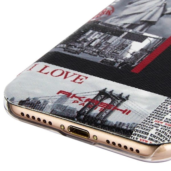 Etui Portefeuille Akashi New York iPhone 7 og iPhone 8 - Indbygget kortlomme Röd
