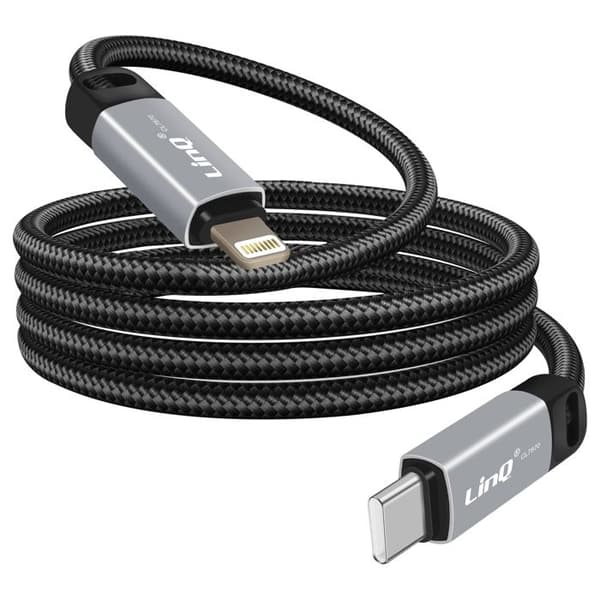 Câble Lightning / USB C Power Delivery 36W Överföring Nylon Flätad 1.2m LinQ Svart