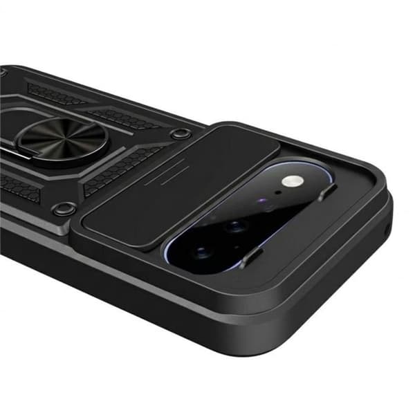 Stødabsorberende cover til Google Pixel 11 / 11 Pro med ring og kameradæksel i sort Svart