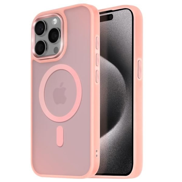 Coque MagSafe för iPhone 15 Pro Matt Frostad Baksida Rosa Kant Rosa