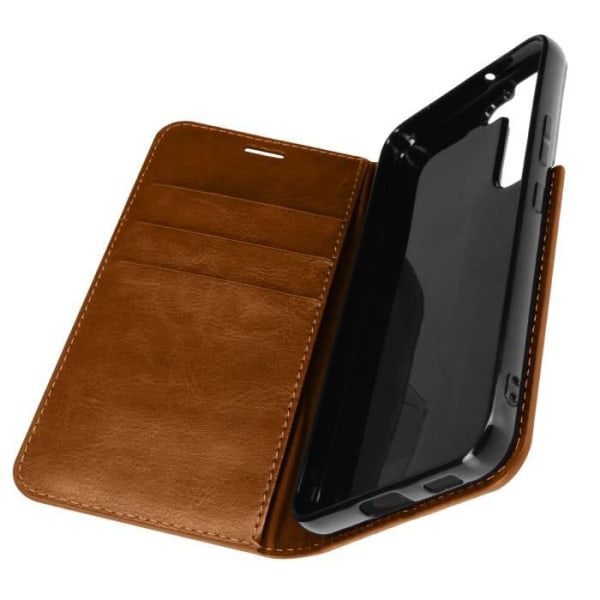 Galaxy S22 Folio Fodral Korthållare i äkta läder Videostöd - AVIZAR - kamel - Stel - Brun - Unisex kamel