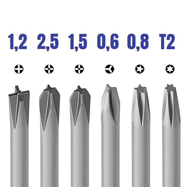 Precision Skruvmejsel 6 i 1 med Magnetiska Bits och Halkfritt Handtag Silver