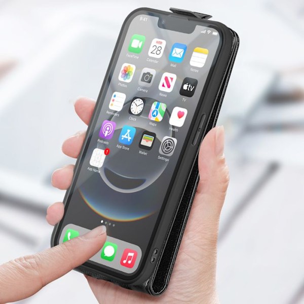 iPhone 16e Verticalinen Läppätasku Musta Svart