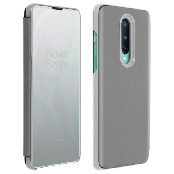 OnePlus 8 Cover Flip Translucent Mirror Support Video Sølvgrå