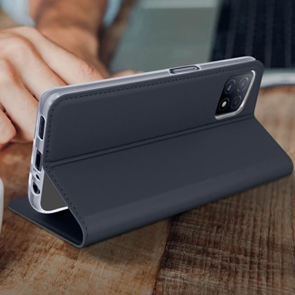 Housse Oppo A73 5G - Dux Ducis - Ekologisk läder - Ställfunktion - Kortfack - Mörkblå Midnattsblå