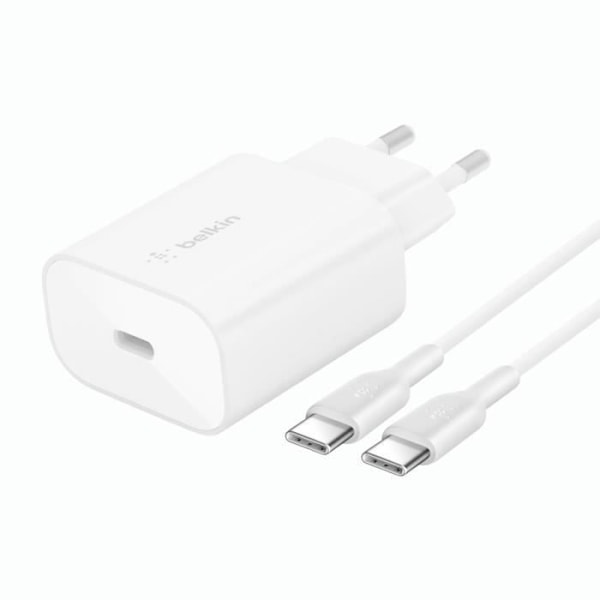 USB-C Power Delivery 3.0 25W PPS verkkovirtalaturi Belkinin USB-C-kaapelilla valkoinen