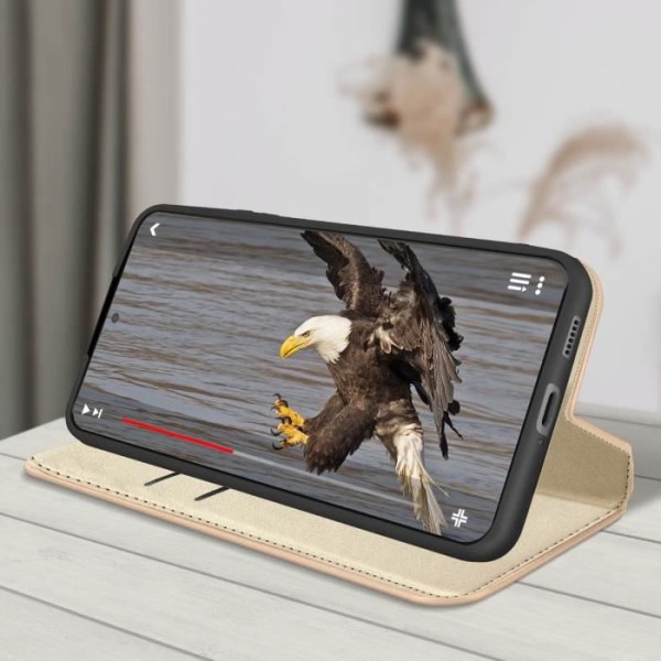 Plånboksfodral - Samsung - Galaxy S22 Plus - Guldgul - Syntetiskt läder - Videostöd Gult guld