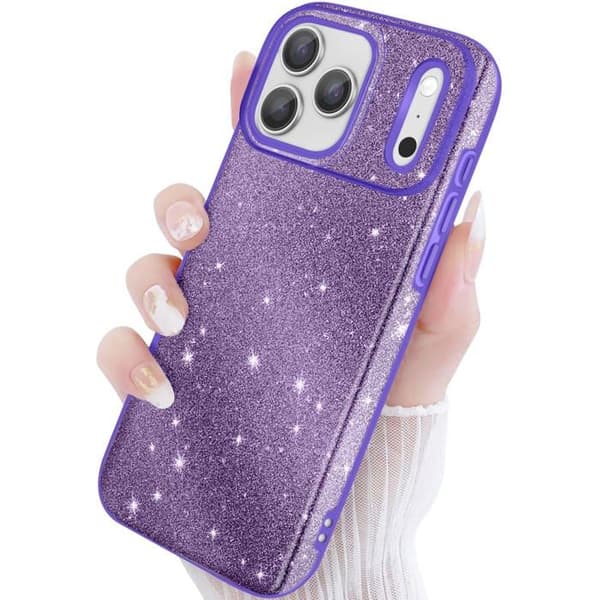 Cover til iPhone 17 Pro Max - AVIZAR - Bi-Materiale - Glitrende - Skærmbeskyttelse - Håndledsrem Lila